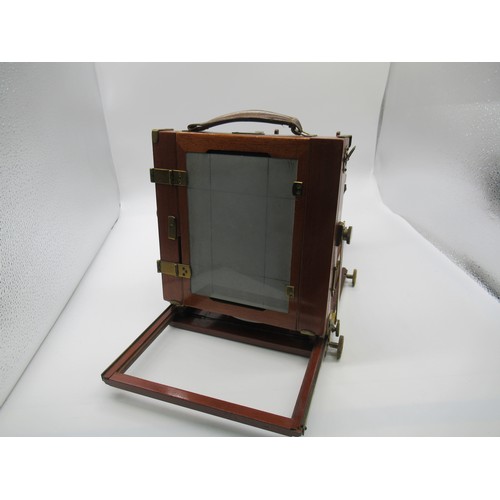 1 - Bausch and Lomb British Made Mahogany and Brass Cased Plate Field Camera BFOK Symetrical Lens early ... 