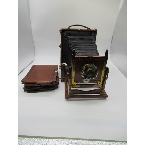 1 - Bausch and Lomb British Made Mahogany and Brass Cased Plate Field Camera BFOK Symetrical Lens early ... 