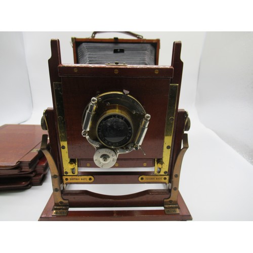 1 - Bausch and Lomb British Made Mahogany and Brass Cased Plate Field Camera BFOK Symetrical Lens early ... 