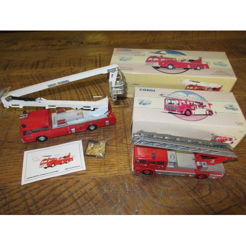 568 - 2 x Corgi Classic Fire Vehicles - West Glamorgan Simon/Dennis Hydraulic Platform 97392 and AEC Ladde... 