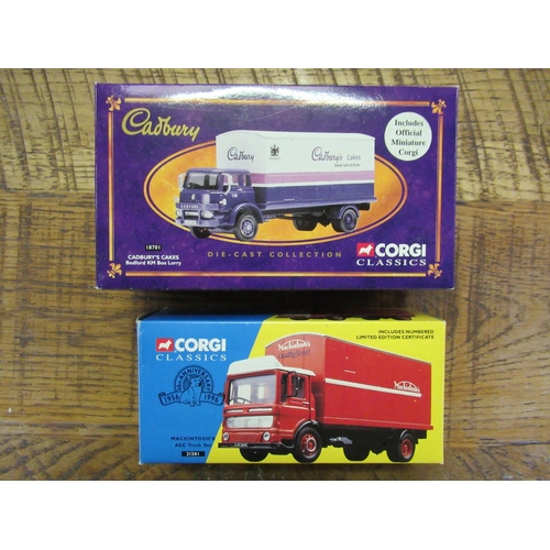 569 - 2 x Corgi Classic Lorries, Cadbury's Cakes, Bedford KM18701 ( no cargo doc) and Mackintosh's AEC Tru... 