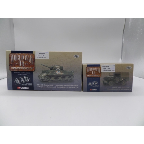 574 - 2 x Corgi World War II Collection - Across The Western Front - CC51005 - Sherman M4A2 - French Army,... 