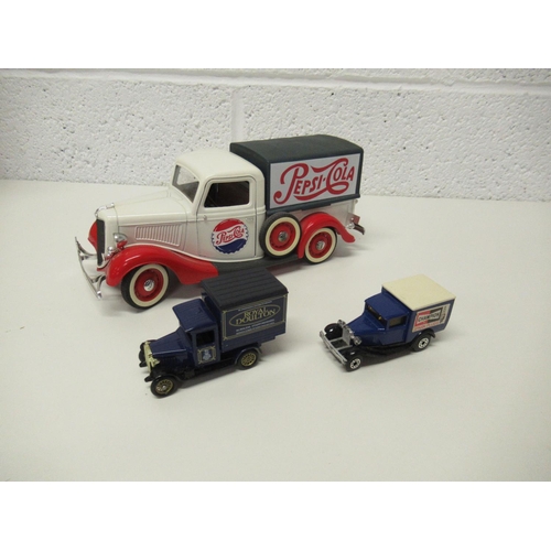 608 - Solido Ford V8 1936 Pepsi Cola Lorry Model Scale 1:18 with a Matchbox Champions mini Van and Lledo R... 