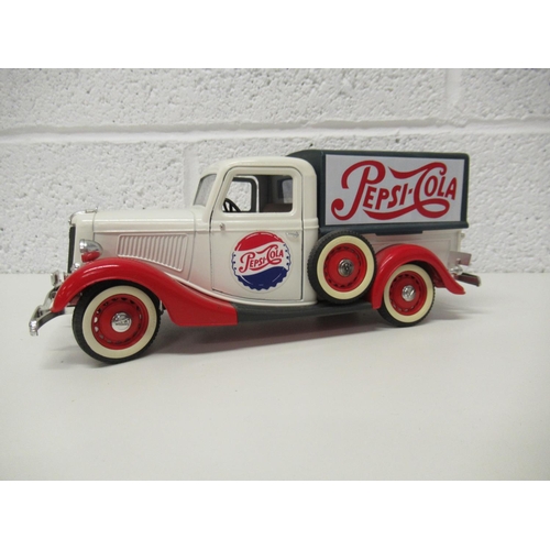 608 - Solido Ford V8 1936 Pepsi Cola Lorry Model Scale 1:18 with a Matchbox Champions mini Van and Lledo R... 