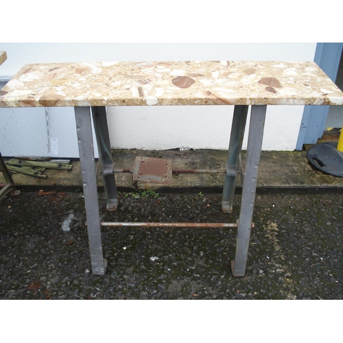 34 - Metal Framed Heavy Workbench/Table with Marble Top approx. 122cm x 51cm x 82cm