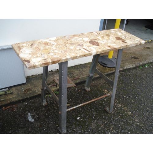 34 - Metal Framed Heavy Workbench/Table with Marble Top approx. 122cm x 51cm x 82cm