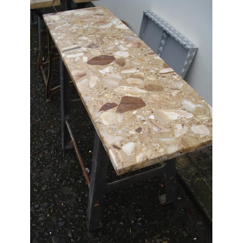 34 - Metal Framed Heavy Workbench/Table with Marble Top approx. 122cm x 51cm x 82cm