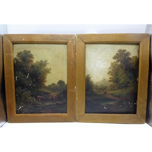 18 - A Pair of late 19th Century oil on boards of pastoral scene by unknown artist. 29x38cm Approx