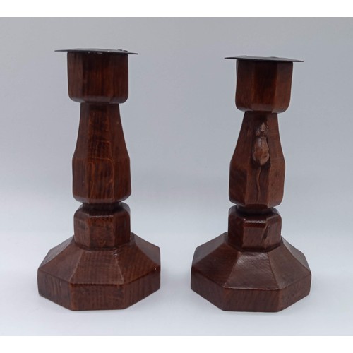 2 - A Pair of Robert 'Mouseman' Thompson Oak Candlesticks Given by Robert Thompson to his Housekeeper Al... 