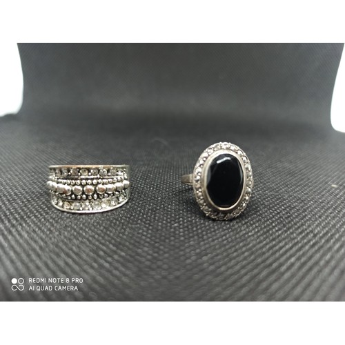 33c - A Silver, Jet and Marquisite ring and one other white metal ring unmarked. Both size p/q