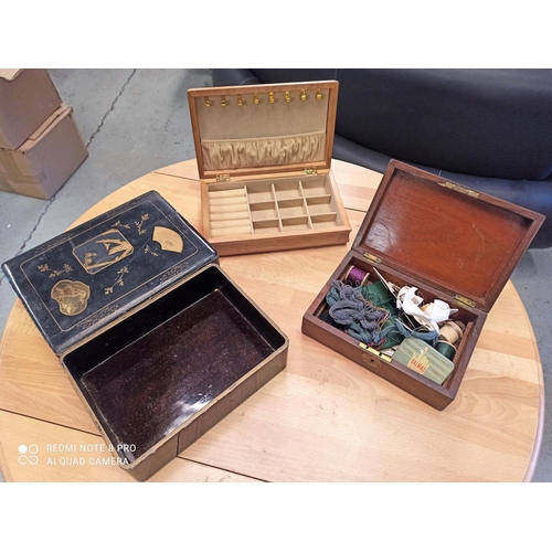 102 - Jewellery Box, Sewing Box and Japanese Lacquerware box   (damage to end)