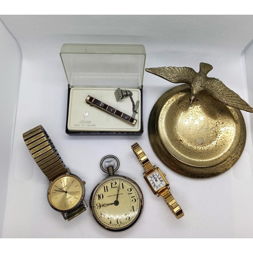 105 - A Swiss Pocket Watch , Ashtray and Other Watches, Tie Pin etc.