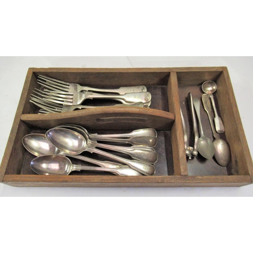 109 - A Vintage Wooden Cutlery Tray and Contents