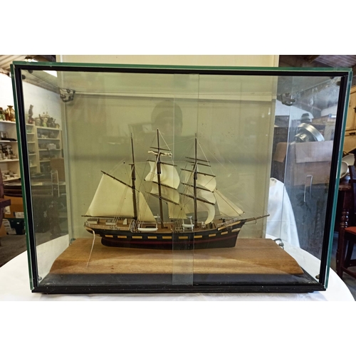 118 - Model Boat in Glass Display Case 64 x 26 x 45cm (inc Case)