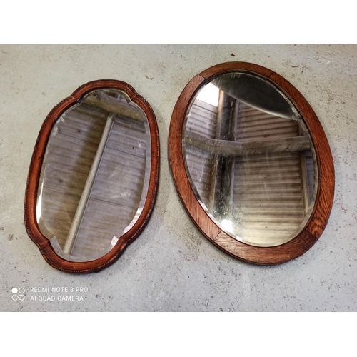 96 - 2 x Vintage Oak Framed Bevelled Glass Mirrors