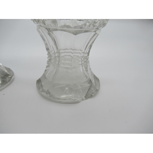 111a - A Matching Pair of Cut Glass and Silver Hallmarked Lidded Scent Bottles ( some chipping as pictured)