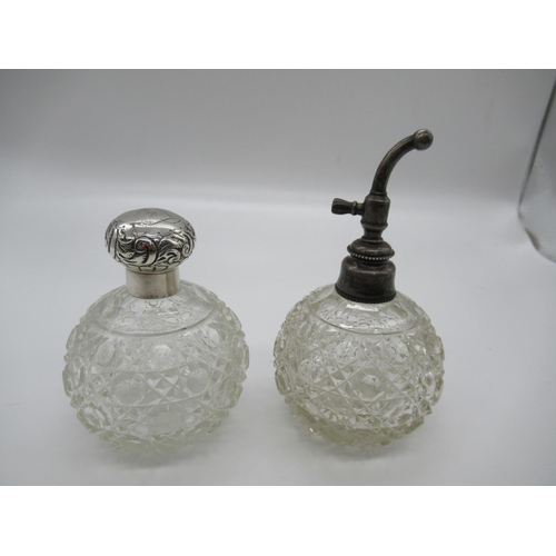 111b - A Cut Glass and Silver Topped Scent and Atomiser Set ( Missing Pump)