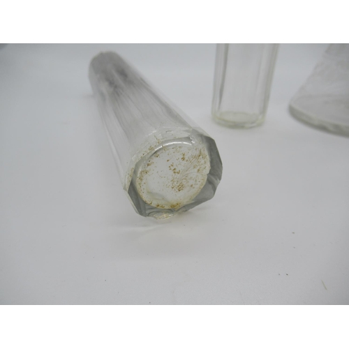 111c - 3 x Cut Glass Victorian Scent Bottles with Silver Tops/ Collars