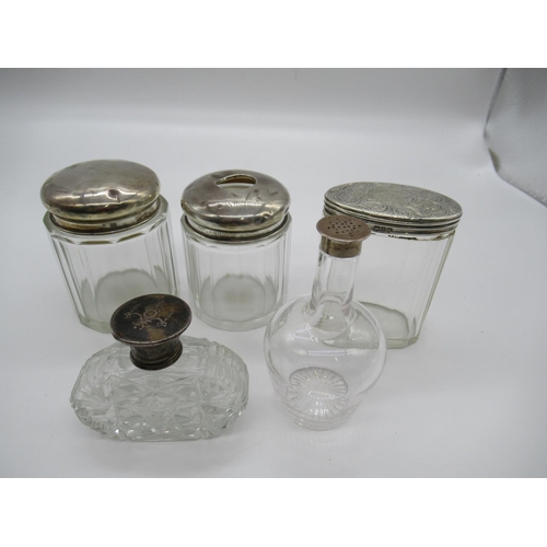 111D - 5 x Victorian Scent Bottles with Silver Lids