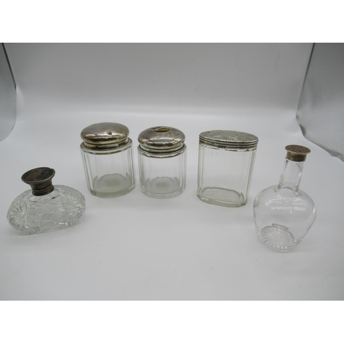111D - 5 x Victorian Scent Bottles with Silver Lids