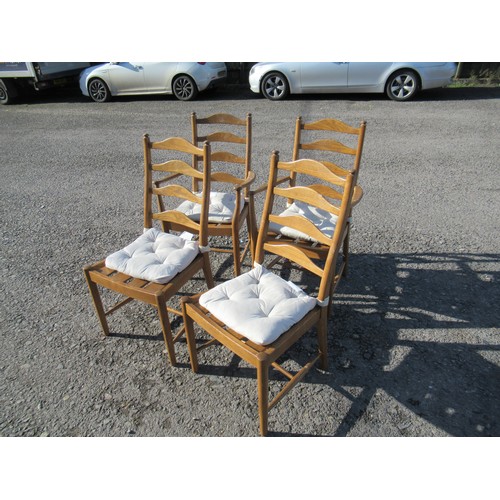 701 - 4 x Ercol Ladderback Chairs ( Ikea Cushions - 2 Carvers)