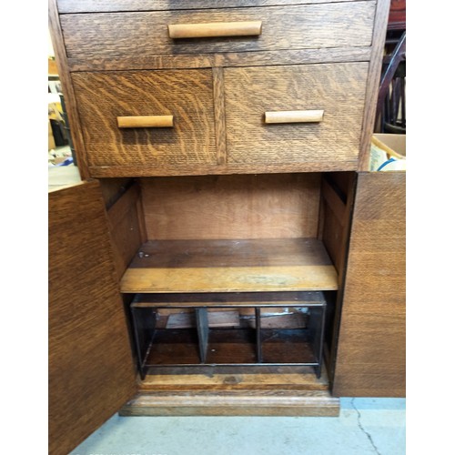 119 - Vintage Oak Cupboard/ Drawer Unit with Bevelled Glass Top 103 x 56 x 38cm