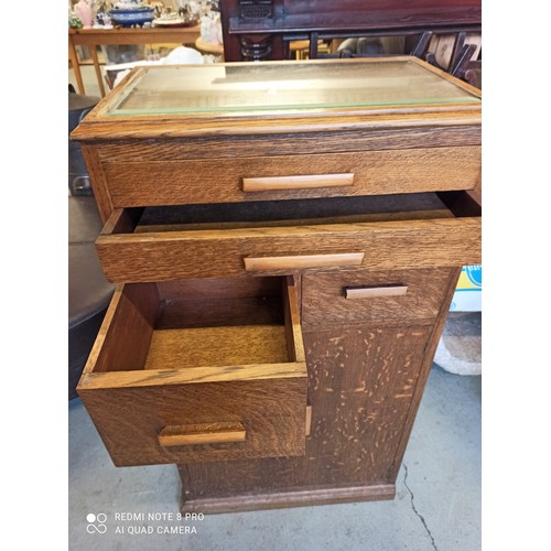 119 - Vintage Oak Cupboard/ Drawer Unit with Bevelled Glass Top 103 x 56 x 38cm