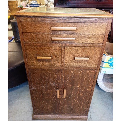 119 - Vintage Oak Cupboard/ Drawer Unit with Bevelled Glass Top 103 x 56 x 38cm
