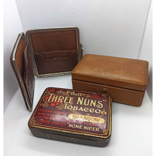 117 - Three Nuns Tobacco Tin , Old Leather Jewellery Box and Wallet