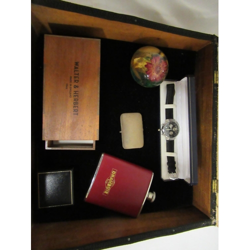 43 - A Small Display Case 38 x 38 x 17cm and Contents Including Watch, Drambuie Flask etc.