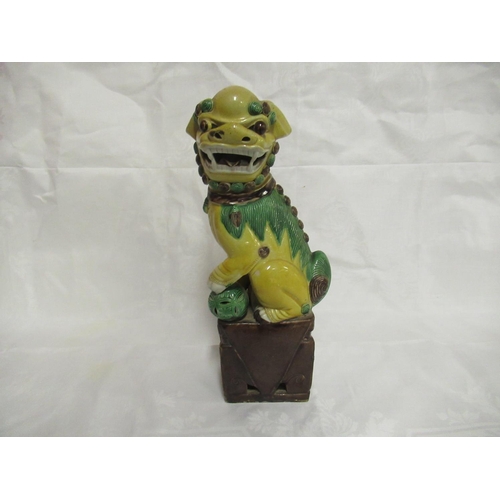 44 - Vintage Green and Yellow Chinese Foo Dog 36cm High, 11cm Wide