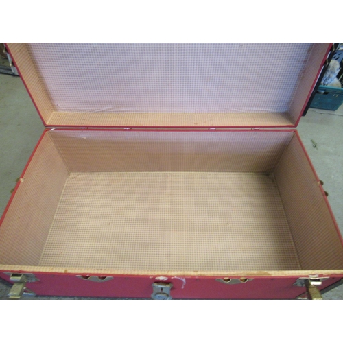 54 - A Large Red Steamer Trunk Stamped with Initials P.Heap 91 x 51 x 35cm