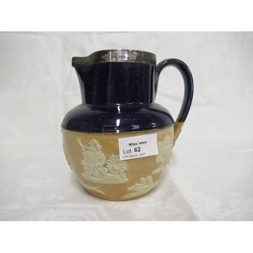 62 - A Hall marked Silver Collar  Royal Doulton Jug ( Some Cracks as Pictured)