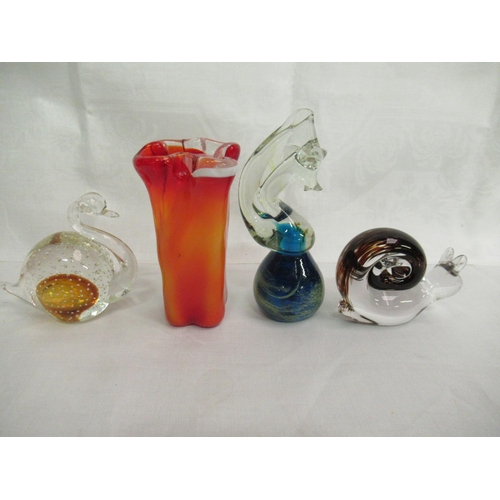 66 - Four Murano Style Glass/ Studio Glass Ornaments/Vase