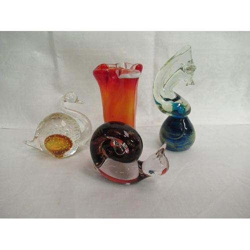 66 - Four Murano Style Glass/ Studio Glass Ornaments/Vase