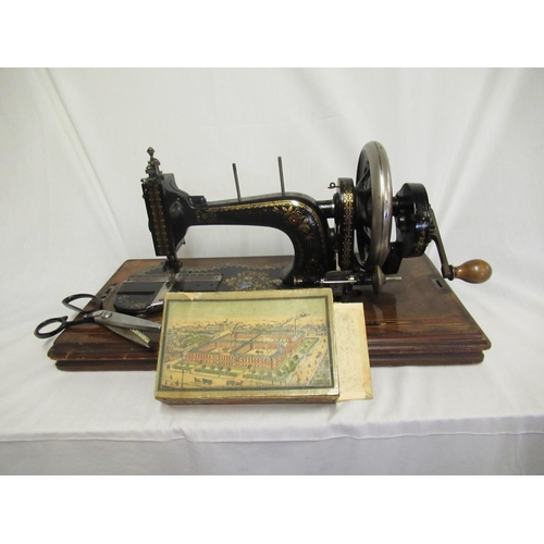 80 - An Antique Hand Crank Wertheim A Superba Sewing Machine in Original Inlaid Case with Box of Accessor... 