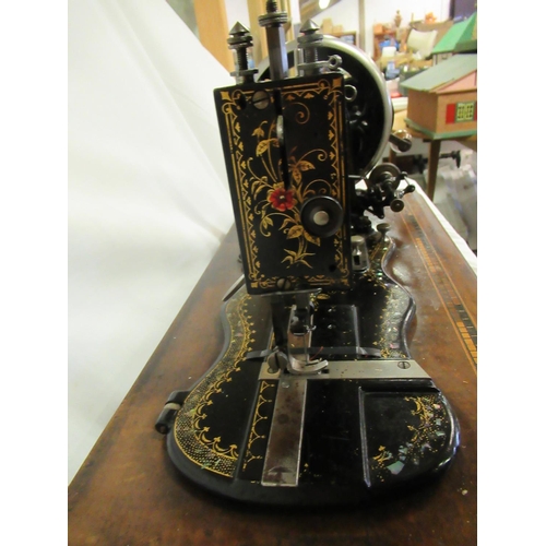 80 - An Antique Hand Crank Wertheim A Superba Sewing Machine in Original Inlaid Case with Box of Accessor... 