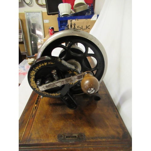 80 - An Antique Hand Crank Wertheim A Superba Sewing Machine in Original Inlaid Case with Box of Accessor... 