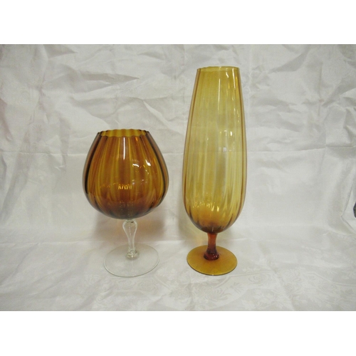 88 - Vintage Amber Glass Oversize Goblet/ Pedestal Bowl  - 36cm x 20 cm and Tall Amber Glass Vase 50cm x ... 