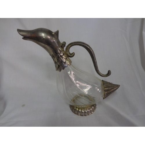 69 - Silia Glass and Silver Plate Duck Decanter