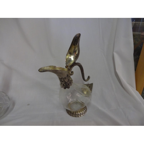 69 - Silia Glass and Silver Plate Duck Decanter