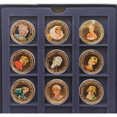 724 - A Collectors box containing 9 x Cook Island Princess Diana $1 Gilt Coins