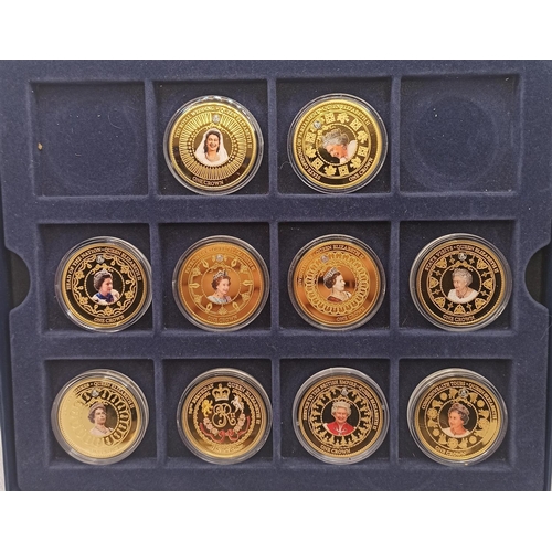 725 - 10 x 2015 Gold Plated Commemorative Crown Picture Coins Queen Elizabeth II in capsules with collecto... 