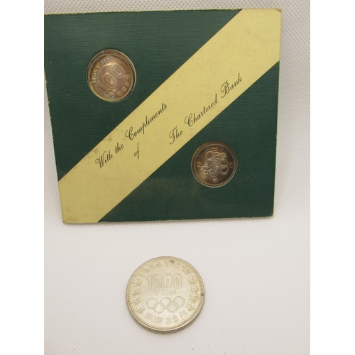 700 - Japanese Olympic Games 1964 1000 Yen and Chartered Bank Coin Set