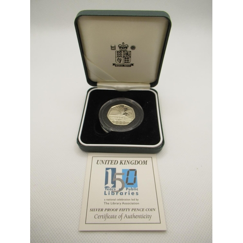 707 - Royal Mint Silver Proof 50 Years of London Libraries Fifty Pence Coin in Case with COA