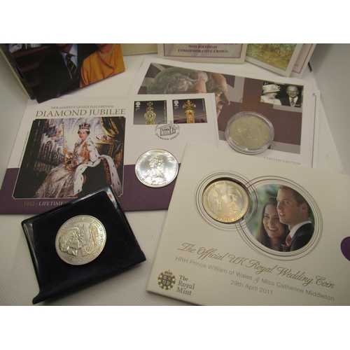 709 - A Collection of Royal Mint Commemorative Coins and Crowns, Queens Diamond Jubilee, 70th Birthday, 90... 