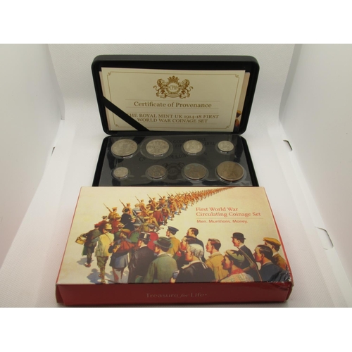 719 - Royal Mint - First World War Circulating Coin Set - Eight Coins Bearing the Portrait of King George ... 