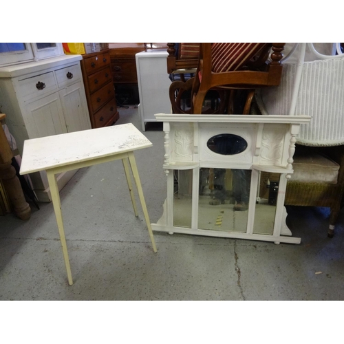 793 - A White Painted Overmantle /Hall Mirror and Small Table