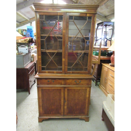 796 - An Astragal Glazed 2 Piece Inlaid Display Cabinet 95 x 194 x 41cm