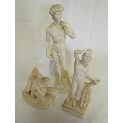 819 - 3 x Alabaster Figurines Tallest 37cm